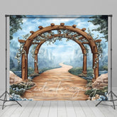 Lofaris Blue Sky Mountain Spring Floral Arch Photo Backdrop