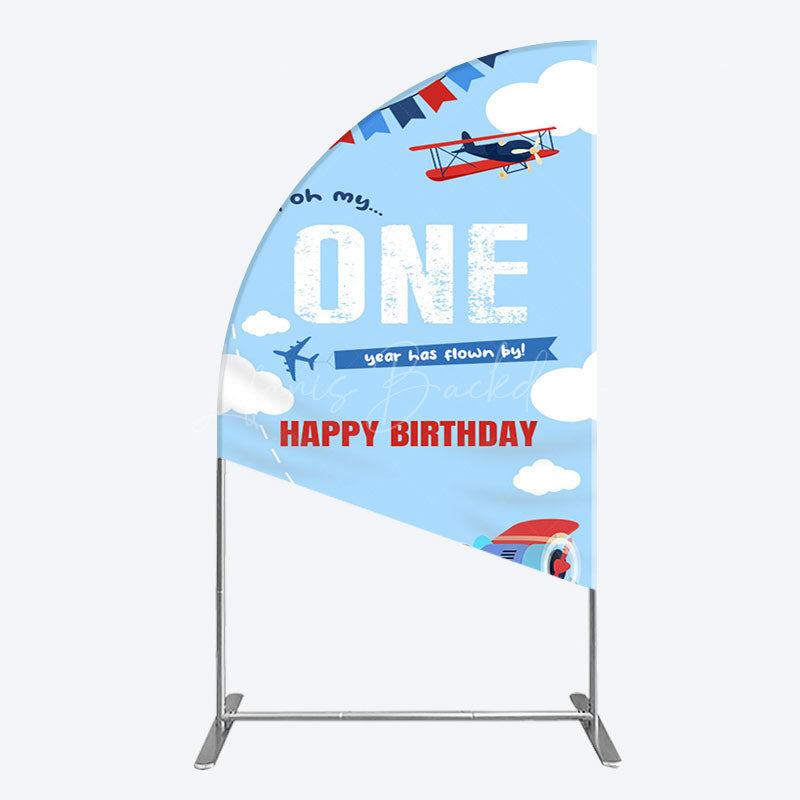 Lofaris Blue Sky One Year Has Flown By Birthday Half Moon Arch Backdrop