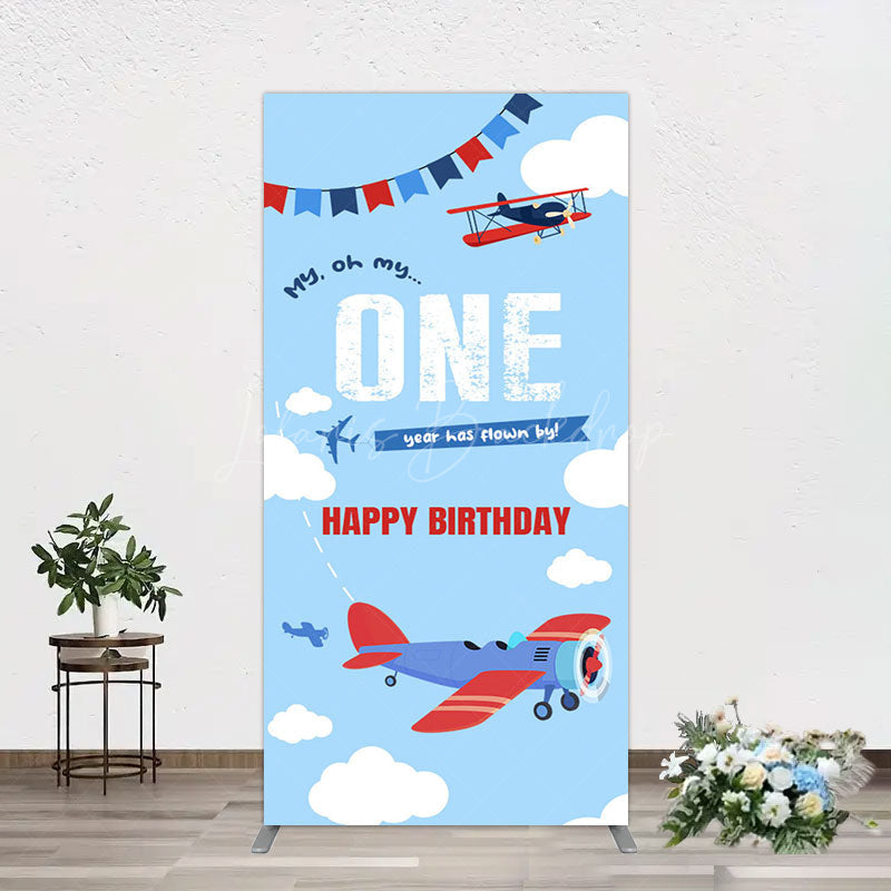 Lofaris Blue Sky One Year Has Flown By Birthday Rectangle Backdrop