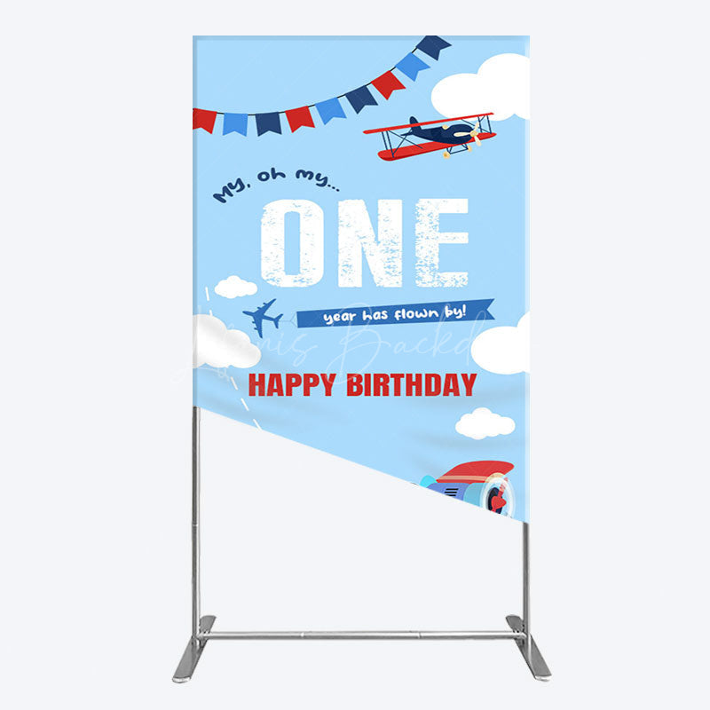 Lofaris Blue Sky One Year Has Flown By Birthday Rectangle Backdrop