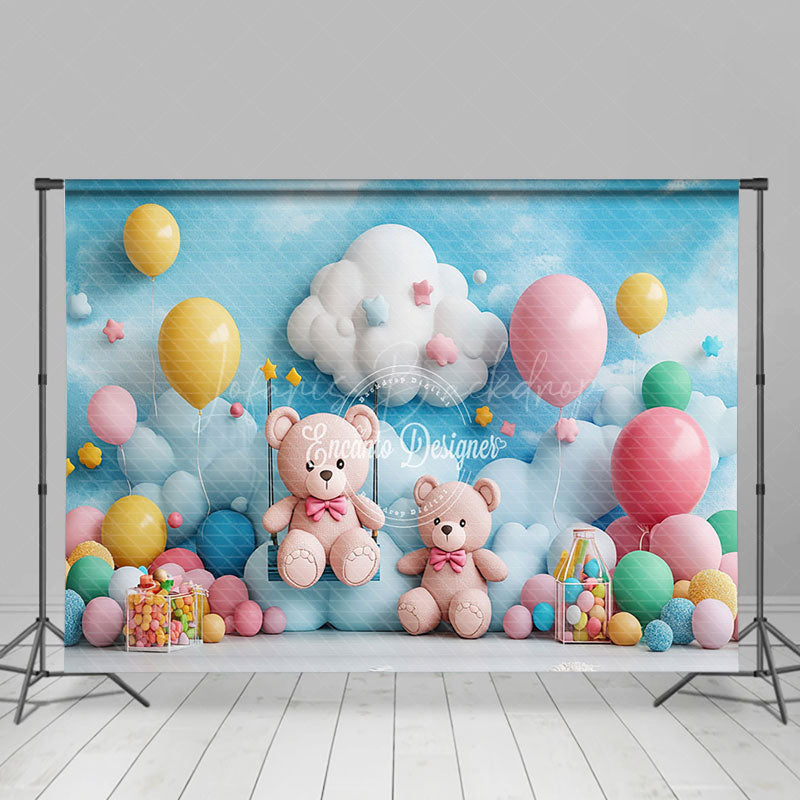 Lofaris Blue Sky Rainbow Colorful Balloons Room Set Backdrop