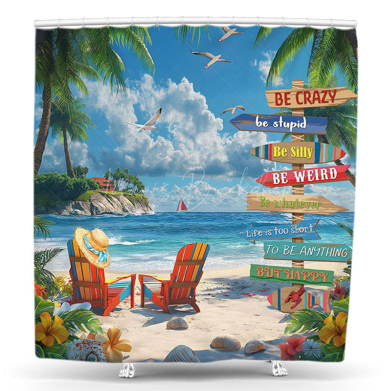 Lofaris Blue Sky Sandy Beach Summer Vacation Shower Curtain