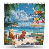 Lofaris Blue Sky Sandy Beach Summer Vacation Shower Curtain