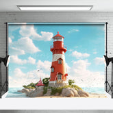 Lofaris Blue Sky Seaside Reef Lighthouse Photo Backdrop