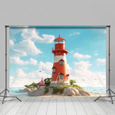 Lofaris Blue Sky Seaside Reef Lighthouse Photo Backdrop