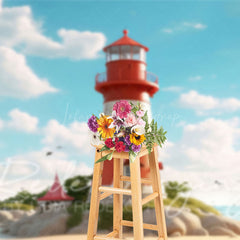 Lofaris Blue Sky Seaside Reef Lighthouse Photo Backdrop