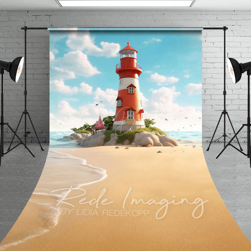 Lofaris Blue Sky Seaside Reef Lighthouse Sweep Backdrop