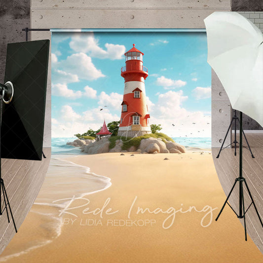 Lofaris Blue Sky Seaside Reef Lighthouse Sweep Backdrop
