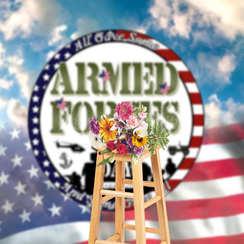 Lofaris Blue Sky Usa Flag National Armed Forces Day Backdrop