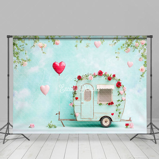 Lofaris Blue Sky Wall Motorhome Rose Valentines Day Backdrop