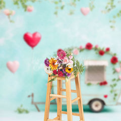 Lofaris Blue Sky Wall Motorhome Rose Valentines Day Backdrop