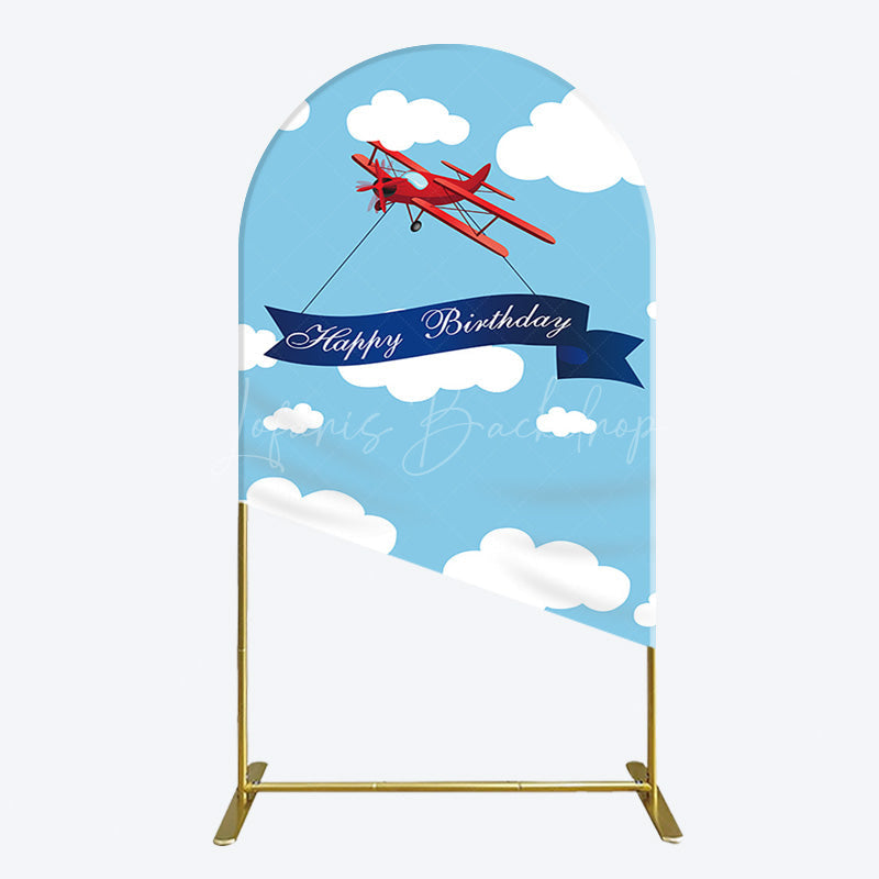 Lofaris Blue Sky White Cloud Airplane Birthday Arch Backdrop