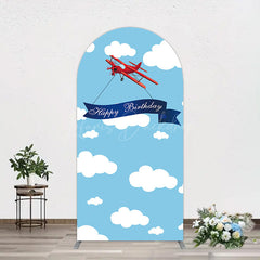 Lofaris Blue Sky White Cloud Airplane Birthday Arch Backdrop