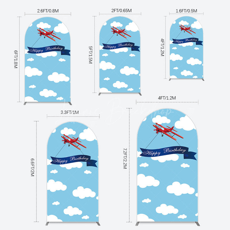 Lofaris Blue Sky White Cloud Airplane Birthday Arch Backdrop