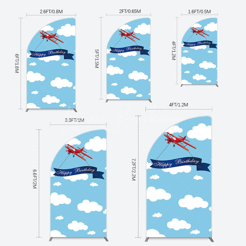 Lofaris Blue Sky White Cloud Airplane Birthday Half Moon Arch Backdrop