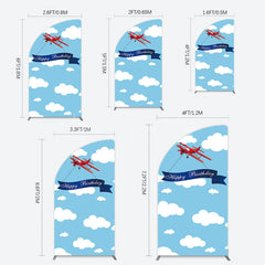 Lofaris Blue Sky White Cloud Airplane Birthday Half Moon Arch Backdrop