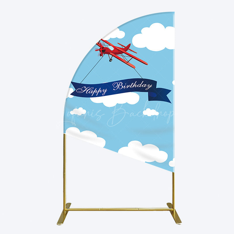 Lofaris Blue Sky White Cloud Airplane Birthday Half Moon Arch Backdrop