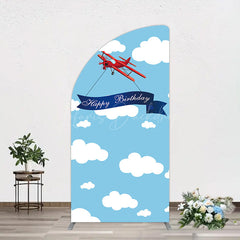 Lofaris Blue Sky White Cloud Airplane Birthday Half Moon Arch Backdrop