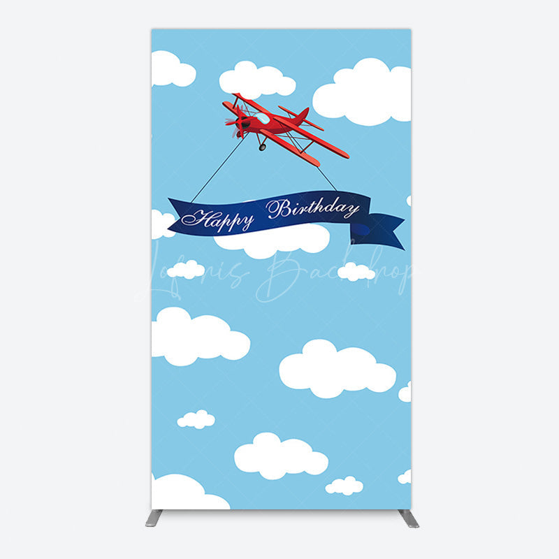 Lofaris Blue Sky White Cloud Airplane Birthday Rectangle Backdrop