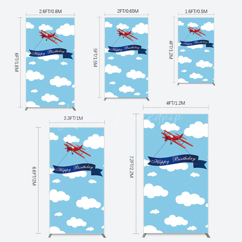 Lofaris Blue Sky White Cloud Airplane Birthday Rectangle Backdrop