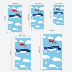 Lofaris Blue Sky White Cloud Airplane Birthday Rectangle Backdrop