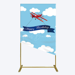 Lofaris Blue Sky White Cloud Airplane Birthday Rectangle Backdrop