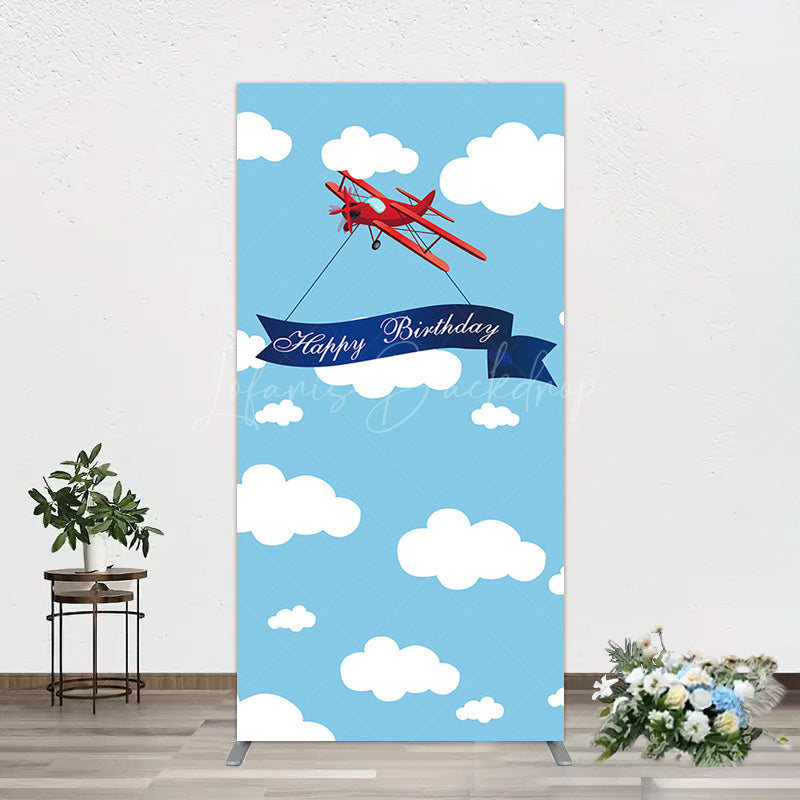 Lofaris Blue Sky White Cloud Airplane Birthday Rectangle Backdrop