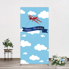Lofaris Blue Sky White Cloud Airplane Birthday Rectangle Backdrop