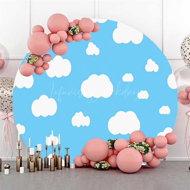 Lofaris Blue Sky White Cloud Cartoon Round Birthday Backdrop