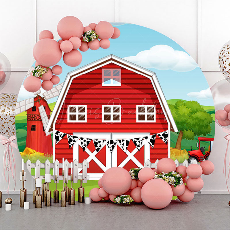 Lofaris Blue Sky Wild Red Barn Farm Round Birthday Backdrop