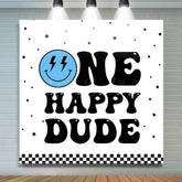 Lofaris Blue Smiley Face One Happy Dude Birthday Backdrop