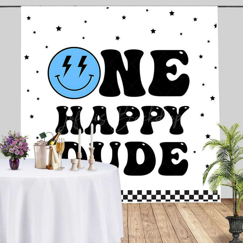 Lofaris Blue Smiley Face One Happy Dude Birthday Backdrop
