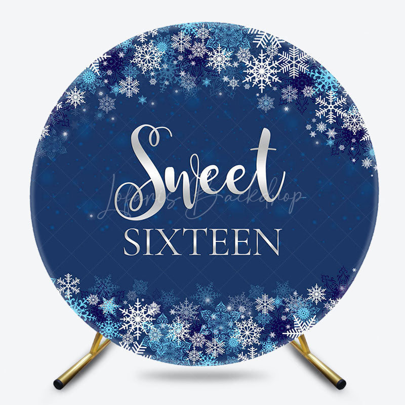 Lofaris Blue Snowflake Round Sweet Sixteen Birthday Backdrop