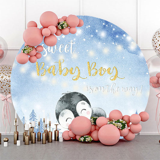 Lofaris Blue Snowy A Sweet Baby Boy Penguin Round Backdrop