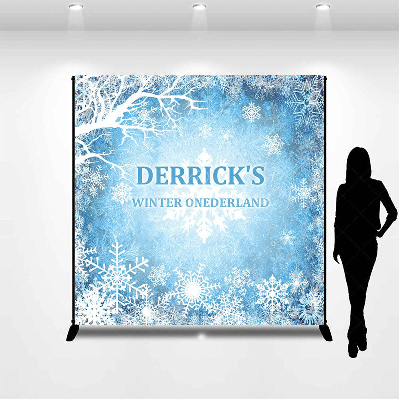 Lofaris Blue Snowy Winter Onederland Custom Name Backdrop