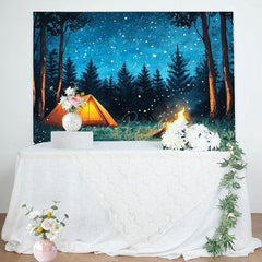Lofaris Blue Starry Night Forest Camping Birthday Backdrop