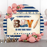 Lofaris Blue Stripe Ball Sports Round Baby Shower Backdrop