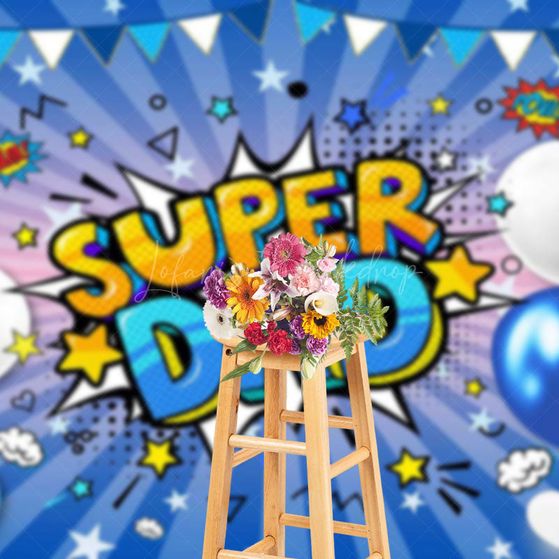 Lofaris Blue Stripe Balloons Super Dad Fathers Day Backdrop