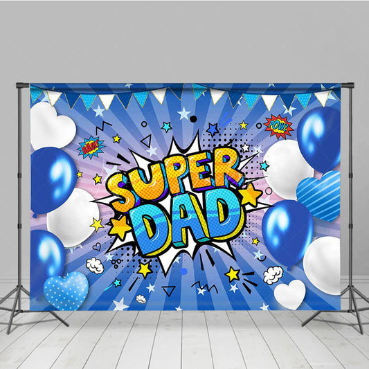 Lofaris Blue Stripe Balloons Super Dad Fathers Day Backdrop