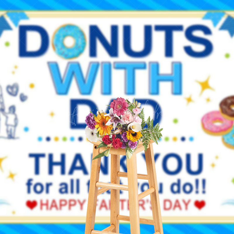 Lofaris Blue Stripe Donuts With Dad Happy Fathers Day Backdrop