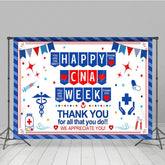 Lofaris Blue Stripe Happy CNA Week Thank You Party Backdrop