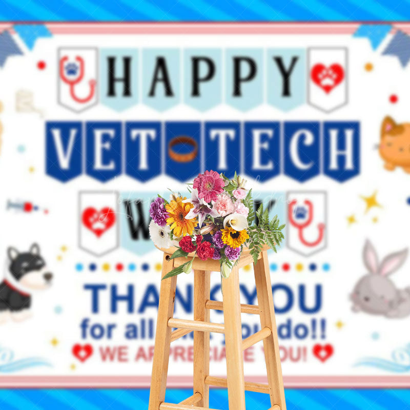 Lofaris Blue Stripe Happy Vet Tech Week Thank You Backdrop