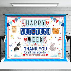 Lofaris Blue Stripe Happy Vet Tech Week Thank You Backdrop