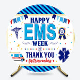 Lofaris Blue Stripe Round Happy EMS Week Thank You Backdrop