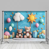 Lofaris Blue Sun Cloud Balloon Teddy Bear Cake Smash Backdrop