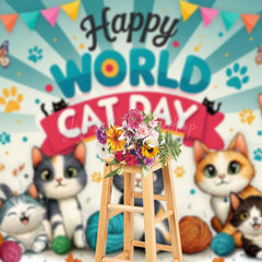 Lofaris Blue Sun Rays Claws Print World Cat Day Backdrop