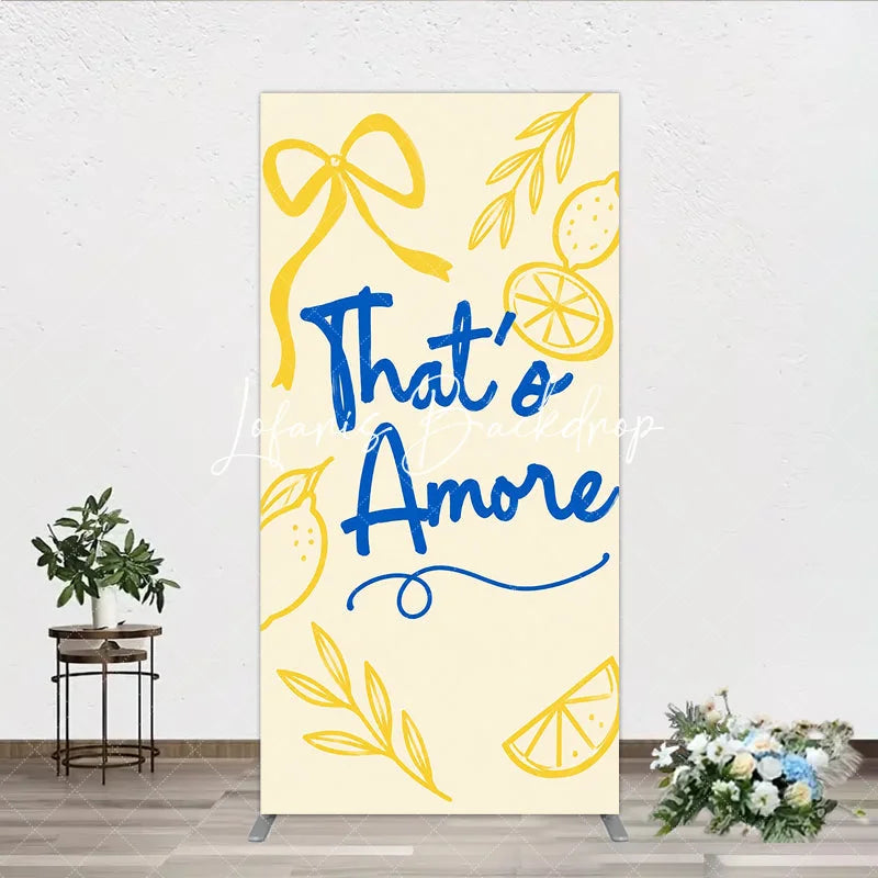 Lofaris Blue That’s Amore and Yellow Lemon Ribbon Rectangle Arch Backdrop Whimsical Italian Theme Party Decor