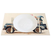 Lofaris Blue Truck Gnome Heart Set of 4 Placemats Valentine Rose Decoration Rustic Farmhouse Dining Table Mat