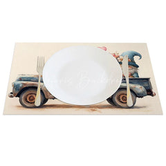 Lofaris Blue Truck Gnome Heart Set of 4 Placemats Valentine Rose Decoration Rustic Farmhouse Dining Table Mat