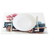 Lofaris Blue Truck Pink Heart Balloon Set of 4 Placemats Watercolor Rose Valentine Decoration Farmhouse Romance Table Mat